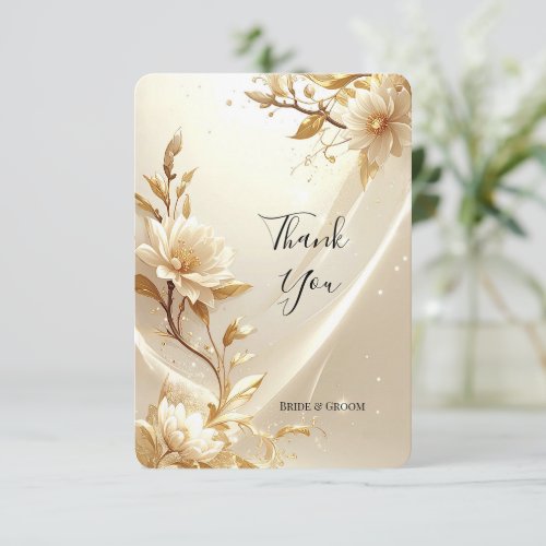 White and Gold Flowers Thank You Card