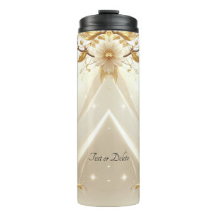 White and Gold Flowers Thermal Tumbler