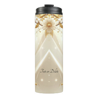 White and Gold Flowers Thermal Tumbler