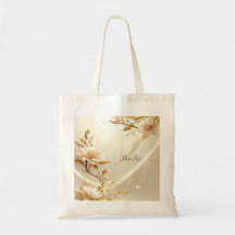 White and Gold Flowers Tote Bag