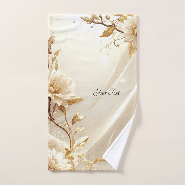 White and Gold Flowers Towel Set (Hand Towel)