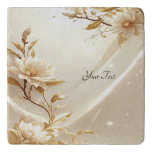 White and Gold Flowers Trivet