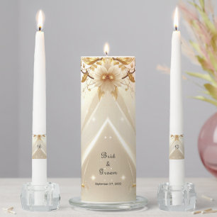 White and Gold Flowers Unity Candle Set