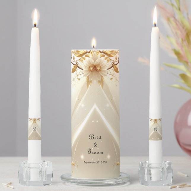 White and Gold Flowers Unity Candle Set (In Situ)