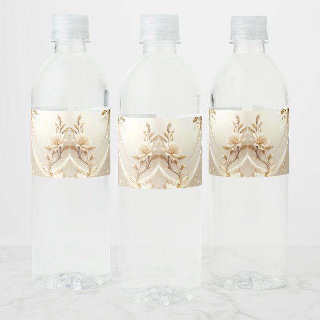 White and Gold Flowers Water Bottle Label (Bottles)