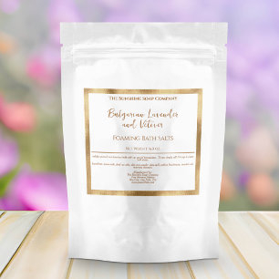 White and Gold Foil Bath Salts Pouch Label