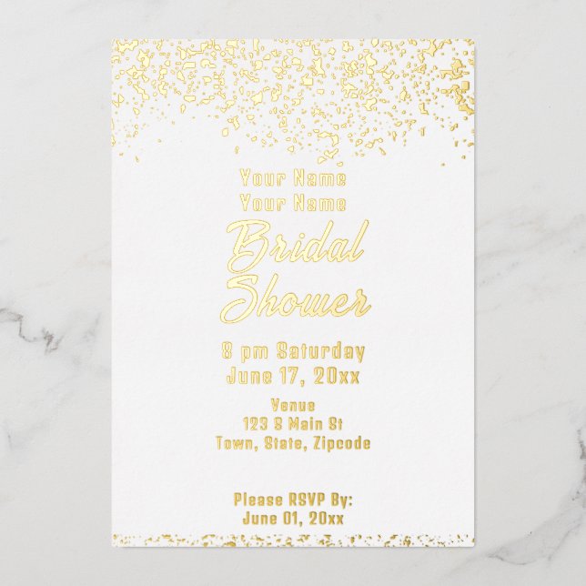 White and Gold Foil Bridal Shower Foil Invitation (Front)