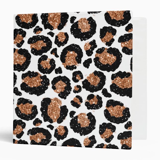 White and Gold Foil Cheetah - Leopard Pattern 3 Ring Binder (Front/Inside)