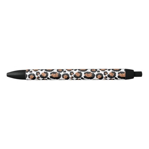 White and Gold Foil Cheetah _ Leopard Pattern Black Ink Pen