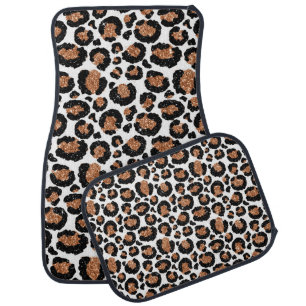 White and Gold Foil Cheetah - Leopard Pattern Car Floor Mat
