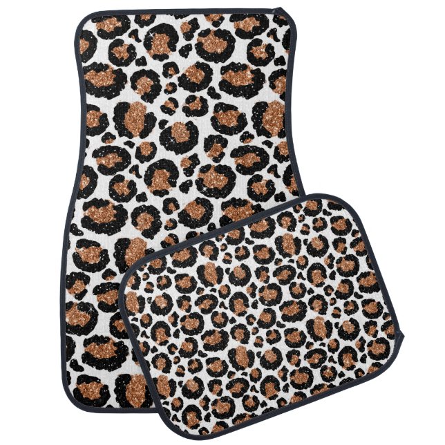 White and Gold Foil Cheetah - Leopard Pattern Car Floor Mat (Set)