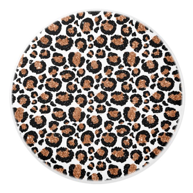 White and Gold Foil Cheetah - Leopard Pattern Ceramic Knob (Front)