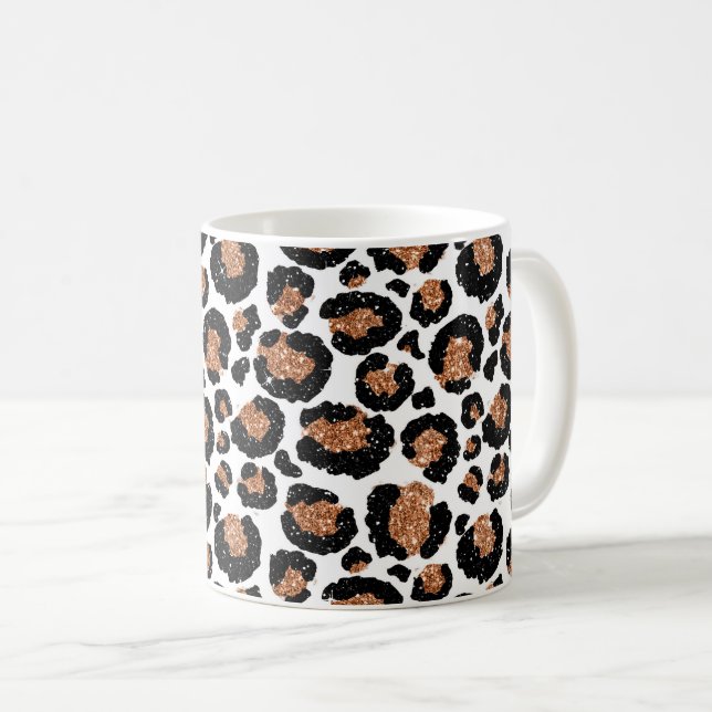 White and Gold Foil Cheetah - Leopard Pattern Coffee Mug (Front Right)