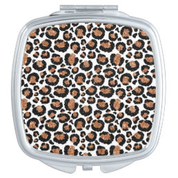 White and Gold Foil Cheetah - Leopard Pattern Compact Mirror