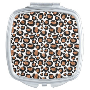 White and Gold Foil Cheetah - Leopard Pattern Compact Mirror