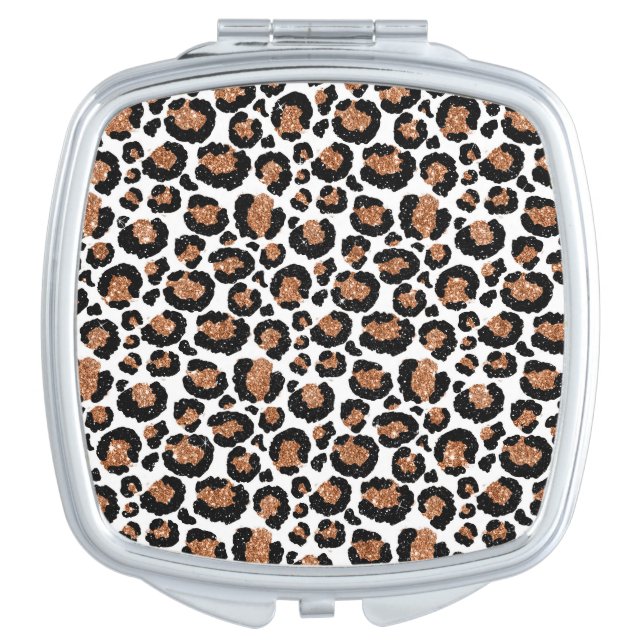 White and Gold Foil Cheetah - Leopard Pattern Compact Mirror (Front)