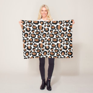 White and Gold Foil Cheetah - Leopard Pattern Fleece Blanket