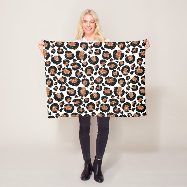 White and Gold Foil Cheetah - Leopard Pattern Fleece Blanket (In Situ)