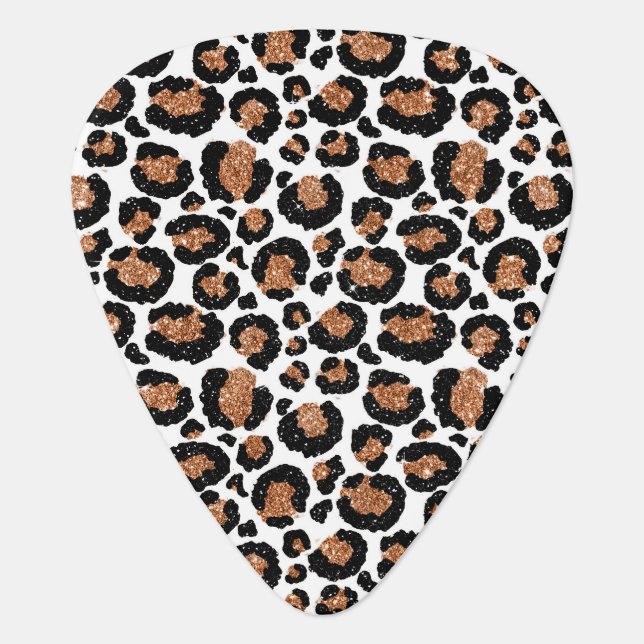 White and Gold Foil Cheetah - Leopard Pattern Guitar Pick (Front)