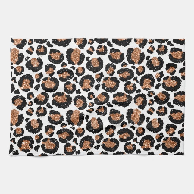 White and Gold Foil Cheetah - Leopard Pattern Kitchen Towel (Horizontal)