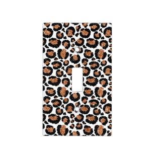 White and Gold Foil Cheetah - Leopard Pattern Light Switch Cover