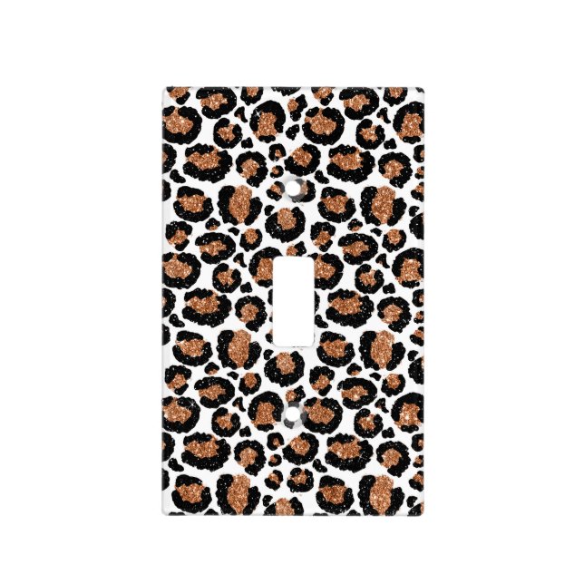 White and Gold Foil Cheetah - Leopard Pattern Light Switch Cover (Front)
