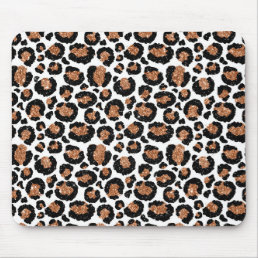 White and Gold Foil Cheetah - Leopard Pattern Mouse Pad