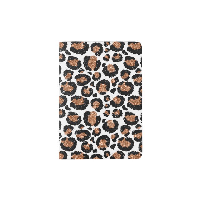 White and Gold Foil Cheetah - Leopard Pattern Passport Holder (Front)