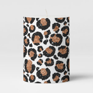 White and Gold Foil Cheetah - Leopard Pattern Pillar Candle