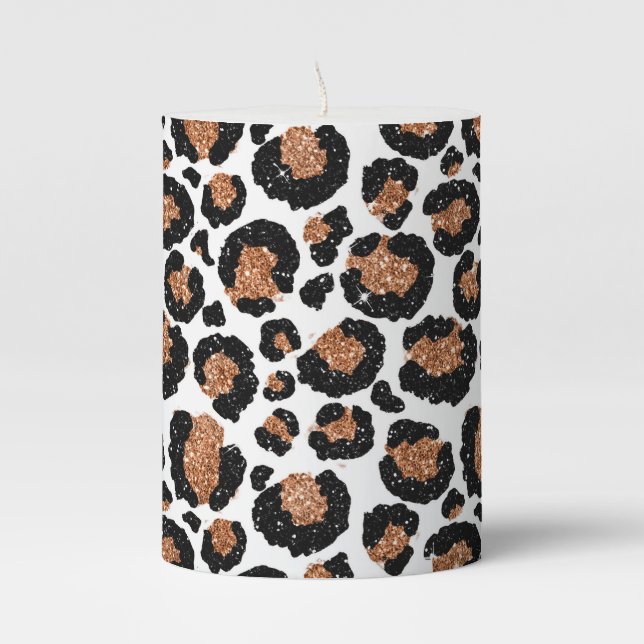 White and Gold Foil Cheetah - Leopard Pattern Pillar Candle (Front)
