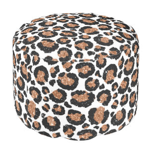 White and Gold Foil Cheetah - Leopard Pattern Pouf