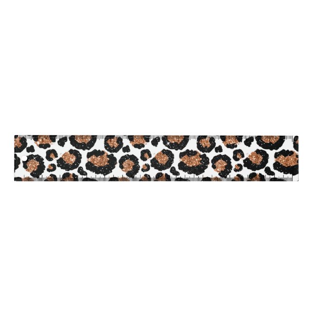 White and Gold Foil Cheetah - Leopard Pattern Ruler (Front)