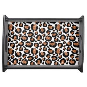 White and Gold Foil Cheetah - Leopard Pattern Serving Tray