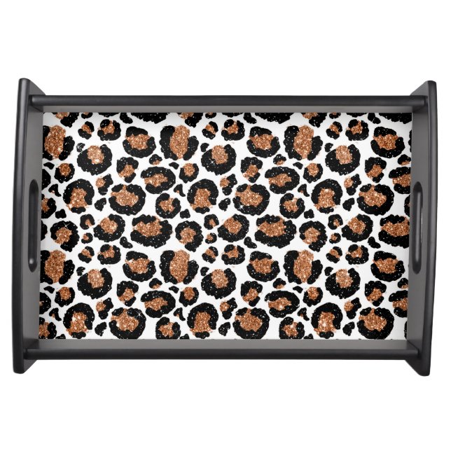 White and Gold Foil Cheetah - Leopard Pattern Serving Tray (Front)