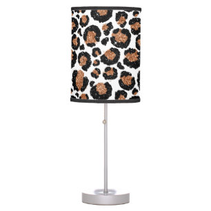 White and Gold Foil Cheetah - Leopard Pattern Table Lamp