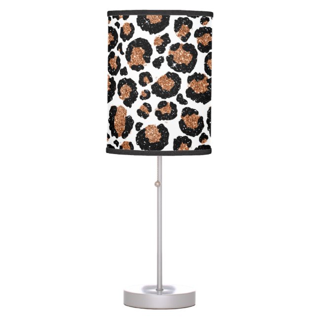 White and Gold Foil Cheetah - Leopard Pattern Table Lamp (Front)