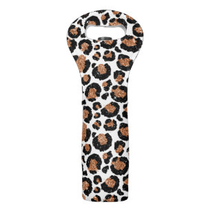White and Gold Foil Cheetah - Leopard Pattern Wine Bag
