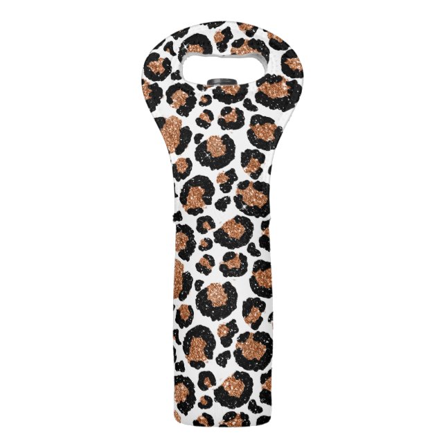 White and Gold Foil Cheetah - Leopard Pattern Wine Bag (Front)