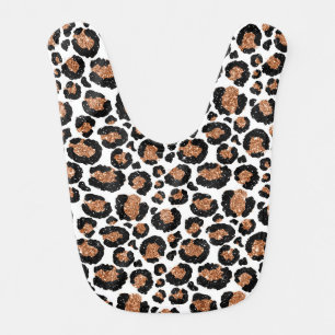White and Gold Foil Cheetah or Leopard Pattern Baby Bib