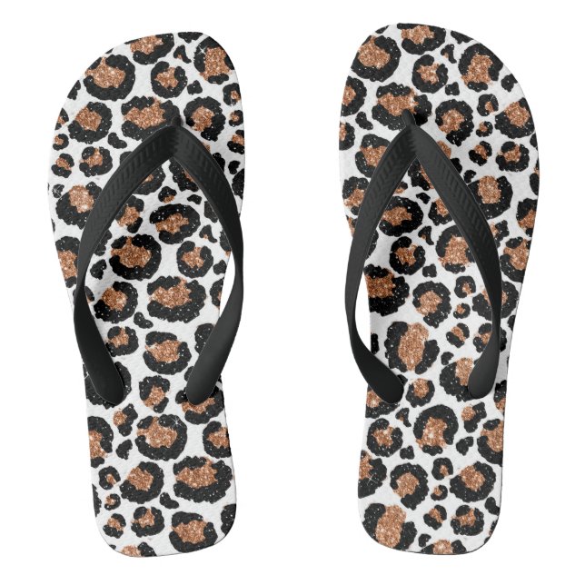 White and Gold Foil Cheetah or Leopard Pattern Flip Flops (Footbed)
