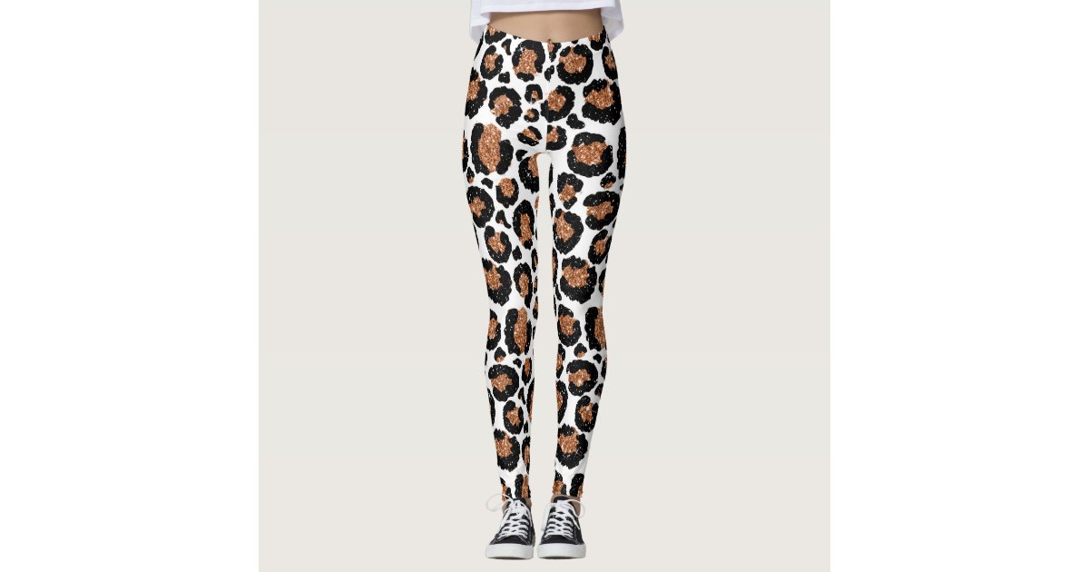 Elegant Gold White Leopard Cheetah Animal Print Leggings, Zazzle