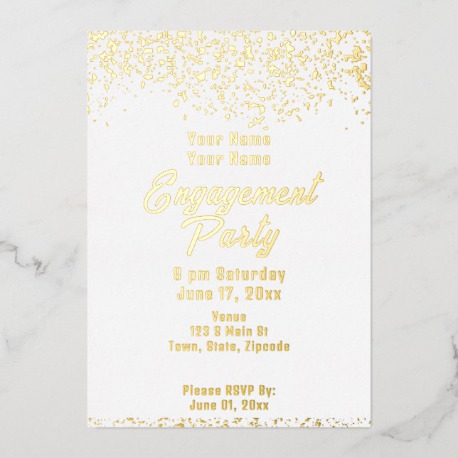 White and Gold Foil Engagement Party Foil Invitation (Front)