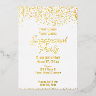 White and Gold Foil Engagement Party Invitation