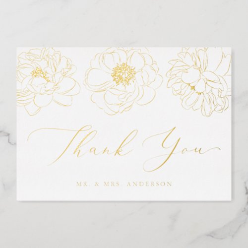 White and Gold Foil Floral Wedding Thank You Card
