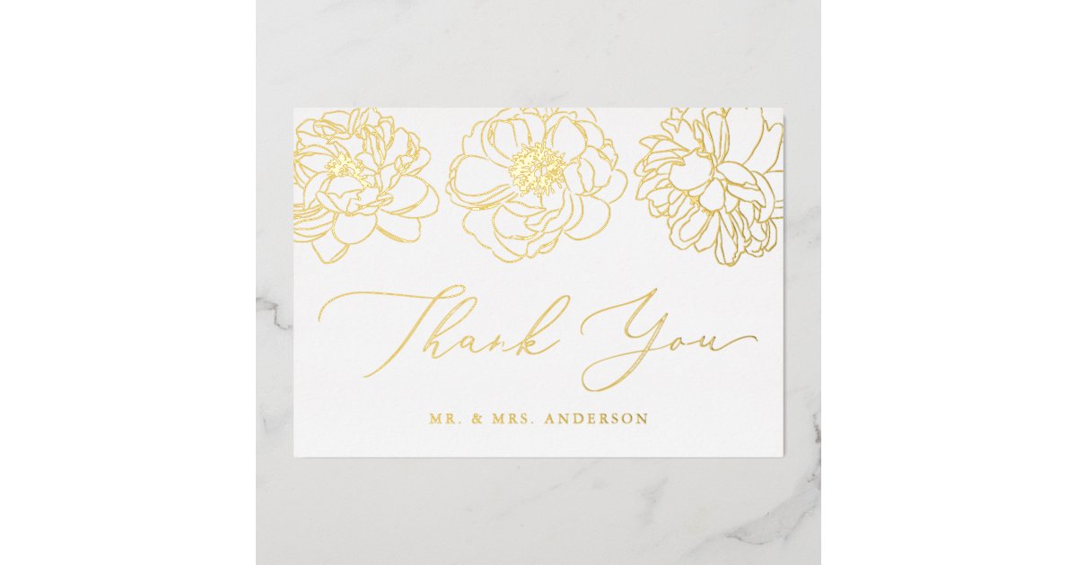 White and Gold Foil Floral Wedding Thank You Card | Zazzle