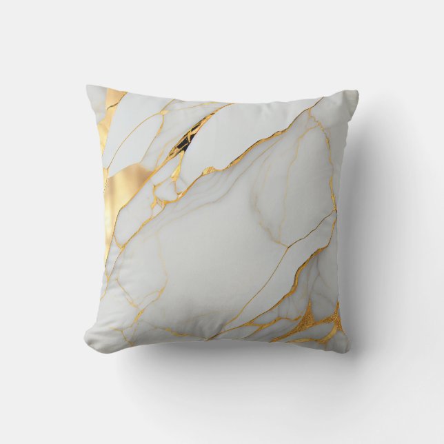 White and Gold Foil Marble Agate Throw Pillow (Front)