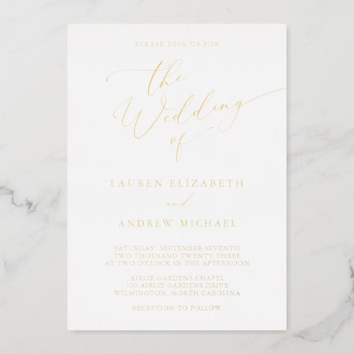 White and Gold Foil Monogram Minimalist Wedding Fo Foil Invitation