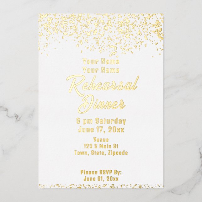 White and Gold Foil Rehearsal Dinner Foil Invitation (Front)