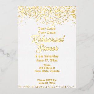 White and Gold Foil Rehearsal Dinner Invitation
