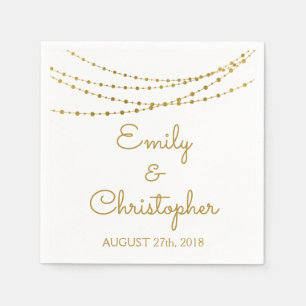 White and Gold Foil String Lights Wedding Paper Napkins